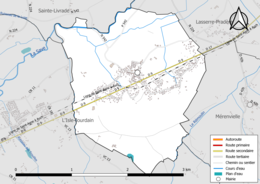 Carte en couleur présentant le réseau hydrographique de la commune