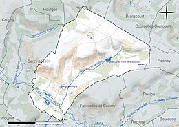 Carte en couleur présentant le réseau hydrographique de la commune