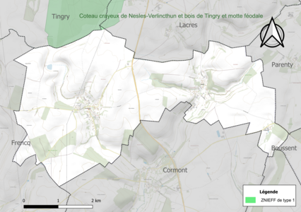 Carte de la ZNIEFF de type 1 sur la commune.