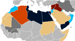 Mapa descriptivo acerca de la magnitud de las protestas en el mundo árabe.