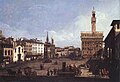 La Piazza della Signoria a Firenze, Bernardo Bellotto, 1742, Pictură în ulei, 61 x 90 cm, Muzeul de Arte Frumoase din Budapesta