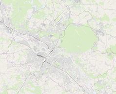 Mapa konturowa Drezna, blisko centrum na dole znajduje się punkt z opisem „Rudolf-Harbig-Stadion”