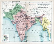 பிரித்தானிய இந்தியாவில் பல்வேறு மததினரின் சத்விகிதங்கள்-1909 மக்கள்த் தொகை கணக்கெடுப்பின் படி.