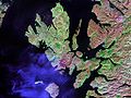 Image 36Satellite image of Skye, showing the surrounding islands including Rona, Raasay and Scalpay to the north east and Soay, Canna and Rùm to the south Credit: NASA