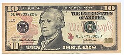 Hamilton 10-dollarin setelissä