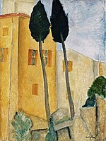 Cypress Trees and Houses, Midday Landscape 1919