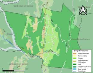 Carte en couleurs présentant l'occupation des sols.