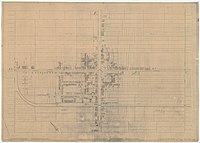 Nieuw-Vennep in het jaar 1948. Zichtbaar is de lijn van het voormalige spoorwegtracé aan de Nieuwkerker Tocht afbuigend ten zuiden van korfbalvereniging Kios