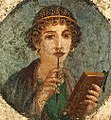 The so-called "Sappho". Fourth style Roman fresco, 1st century AD; Pompeii, Region VI, Insula occidentalis.