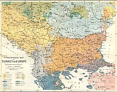 Mapa etnográfico de 1880 de los Balcanes