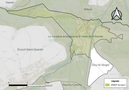 Carte de la ZNIEFF de type 2 sur la commune.