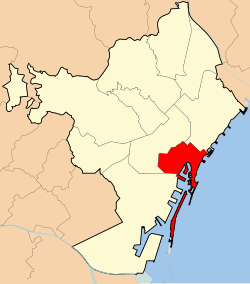 Location of Ciutat Vella within Barcelona