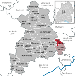 Elhelyezkedése Baden-Württemberg térképén