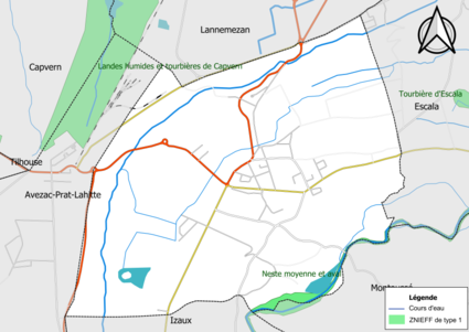 Carte de la ZNIEFF de type 1 sur la commune.