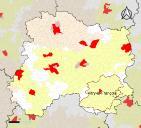 Localisation de l'aire d'attraction de Vitry-le-François dans le département de la Marne.