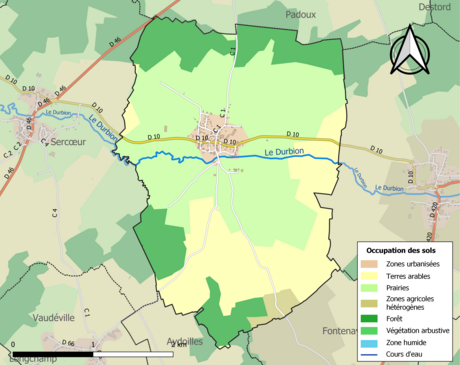 Carte en couleurs présentant l'occupation des sols.