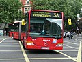 Arriva London articulated Citaro turning in Shaftesbury Avenue, on now double-deck route 38.