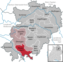 Elhelyezkedése Baden-Württemberg térképén