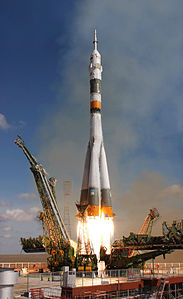 Soyuz TMA-13 launch, by NASA/Bill Ingalls (restored by Lošmi)