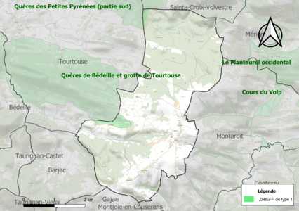 Carte des ZNIEFF de type 1 sur la commune.