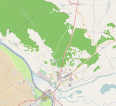 Mapa konturowa Kostrzyna nad Odrą, na dole znajduje się punkt z opisem „Twierdza Kostrzyn”