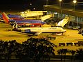 Three planes parked at the terminal in 2014.