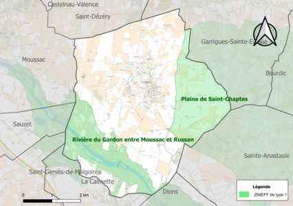 Carte des ZNIEFF de type 1 sur la commune.