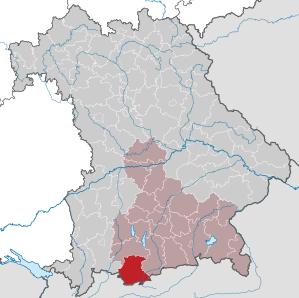 Beliggenheden af Landkreis Garmisch-Partenkirchen i Bayern (klikbart kort)