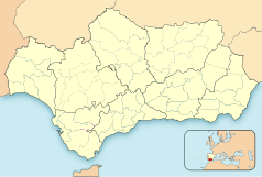 Mapa konturowa Andaluzji, blisko centrum po prawej na dole znajduje się punkt z opisem „Nerja”