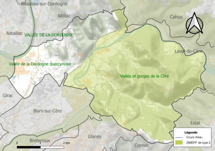 Carte des ZNIEFF de type 2 sur la commune.