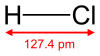 Skeletal formula of hydrogen chloride with a dimension