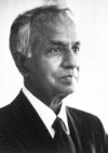 Black-and-white photographic portrait of Subrahmanyan Chandrasekhar