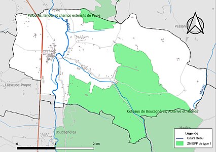 Carte des ZNIEFF de type 1 sur la commune.