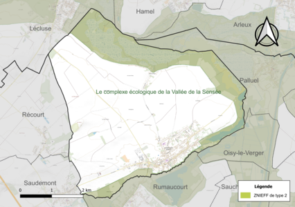 Carte de la ZNIEFF de type 2 sur la commune.