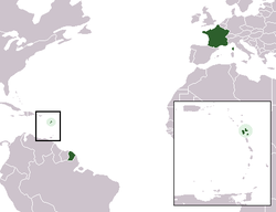 Guadeloupes läge i förhållande till fastlandet.