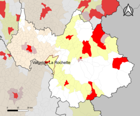 Localisation de l'aire d'attraction de Valgelon-La Rochette dans le département de la Savoie.