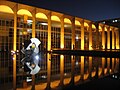 Main façade of the Itamaraty Palace in Brasília, Brazil, decorated with many arches.