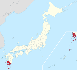 Kaart van Japan met Kagoshima gemarkeerd