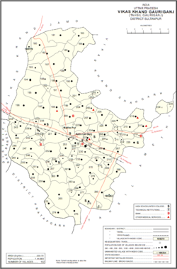 Map showing Barna Tikar (#221) in Gauriganj CD block