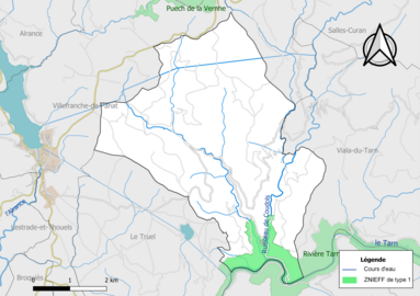 Carte de la ZNIEFF de type 1 de la commune.