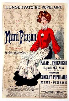 Affiche publicitaire pour le premier concert populaire de Mimi Pinson donné au palais du Trocadéro, le 25 mai 1903.