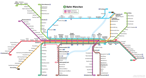 แผนผังเส้นทางระบบรถไฟเร็วเขตเมืองมิวนิก