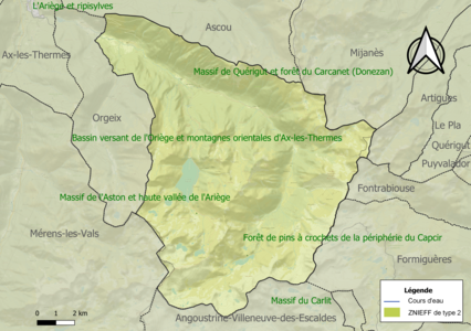 Carte des ZNIEFF de type 2 sur la commune.