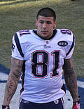 Aaron Hernandez sous le maillot des Patriots en 2011.