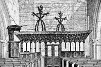 Two corn-dolly-like garlands formerly stood in the rood loft, as illustrated in 1823.[citation needed]