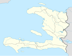 Mapa konturowa Haiti, po prawej znajduje się punkt z opisem „Hinche”