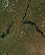 Vue satellite avec le canal Don-Volga marqué en rouge.