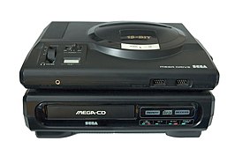 Sega Mega-CD console met daarop een Sega Mega Drive