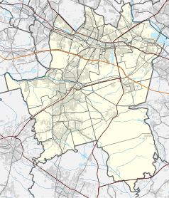 Mapa konturowa Katowic, blisko centrum u góry znajduje się punkt z opisem „aleja Górnośląska”