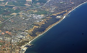 Ausschnitt eines Küstenabschnitts zwischen dem Køger Yachthafen über Køge Nordstrand bis Solrød Strand (Solrød Sogn)